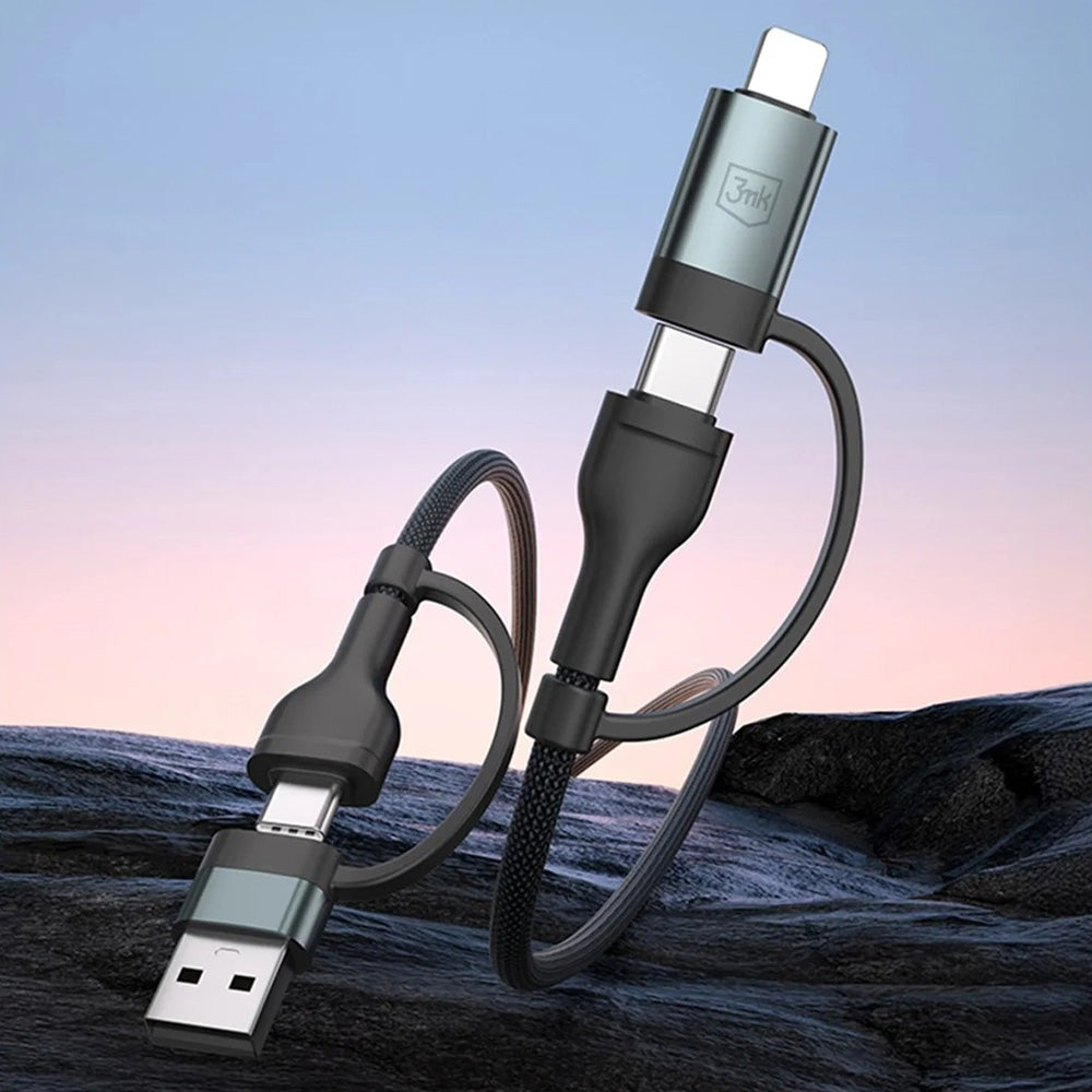 USB-A / USB-C - USB-C / Lightning 3MK Hyper N data- og ladekabel, 60W, 1.2m, Svart