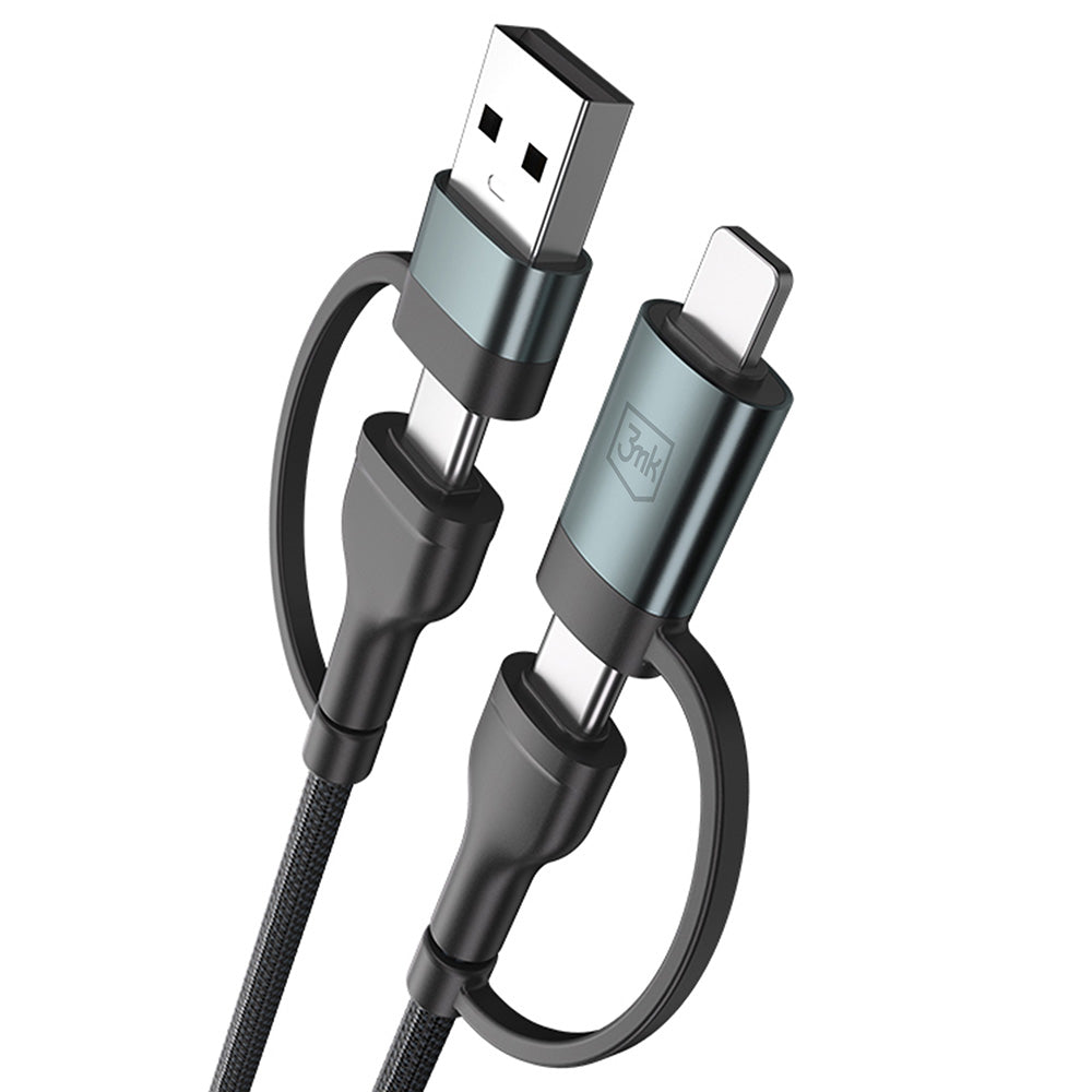 USB-A / USB-C - USB-C / Lightning 3MK Hyper N data- og ladekabel, 60W, 1.2m, Svart