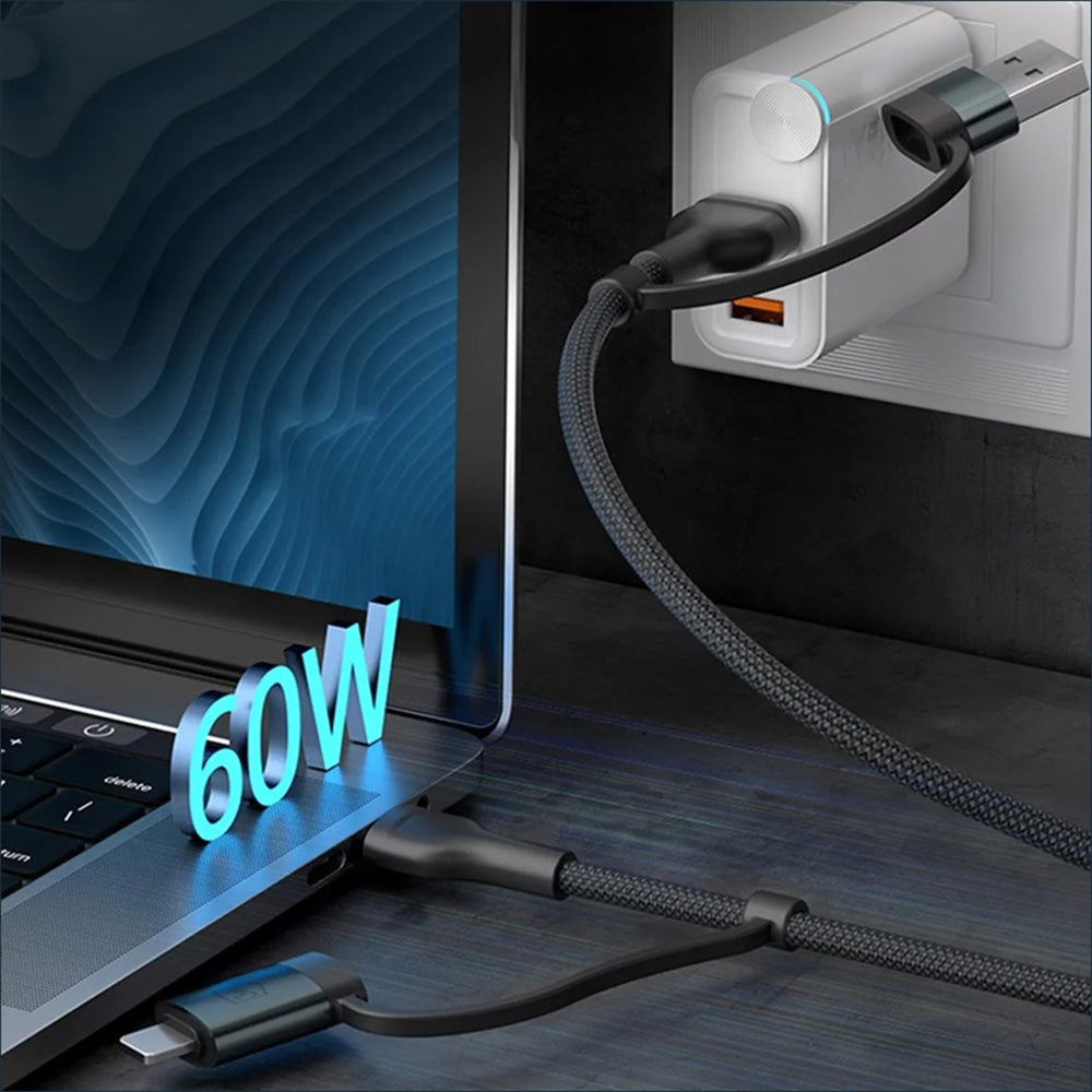 USB-A / USB-C - USB-C / Lightning 3MK Hyper N data- og ladekabel, 60W, 1.2m, Svart