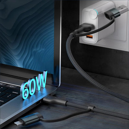 USB-A / USB-C - USB-C / Lightning 3MK Hyper N data- og ladekabel, 60W, 1.2m, Svart