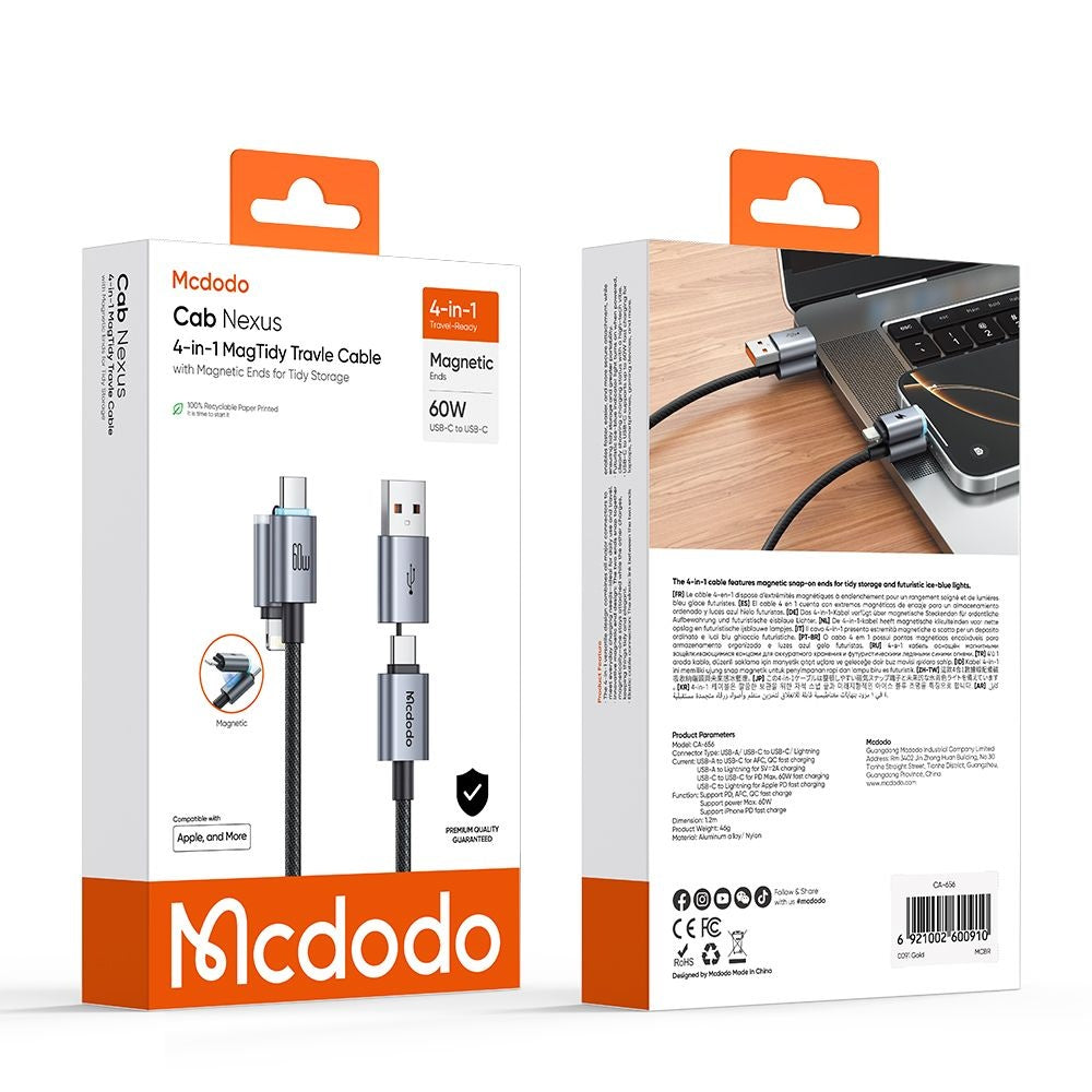 USB-A / USB-C Data- og ladekabel - USB-C / Lightning McDodo CA-6560, 60W, 1,2m, Svart