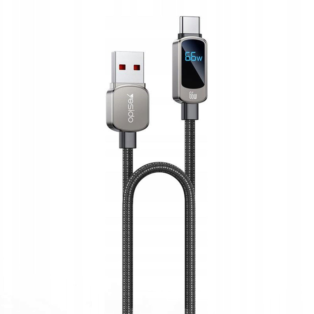 USB-A til USB-C data- og ladekabel Yesido CA128C Display, 66W, 1.2m, Svart