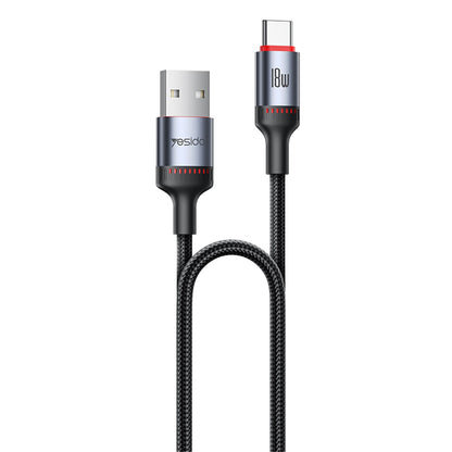 USB-A til USB-C data- og ladekabel Yesido CA129C, 18W, 1.2m, Svart