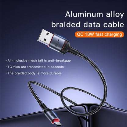 USB-A til USB-C data- og ladekabel Yesido CA129C, 18W, 1.2m, Svart
