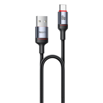 USB-A til USB-C data- og ladekabel Yesido CA130C, 18W, 2m, Svart