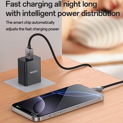 USB-A til USB-C data- og ladekabel Yesido CA135C, 18W, 1.2m, Svart
