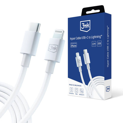 USB-C til Lightning datakabel og ladekabel 3MK Hyper, 20W, 1,2m, hvit