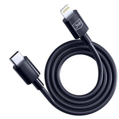 USB-C - Lightning 3MK Hyper data- og ladekabel, 20W, 1.2m, Svart