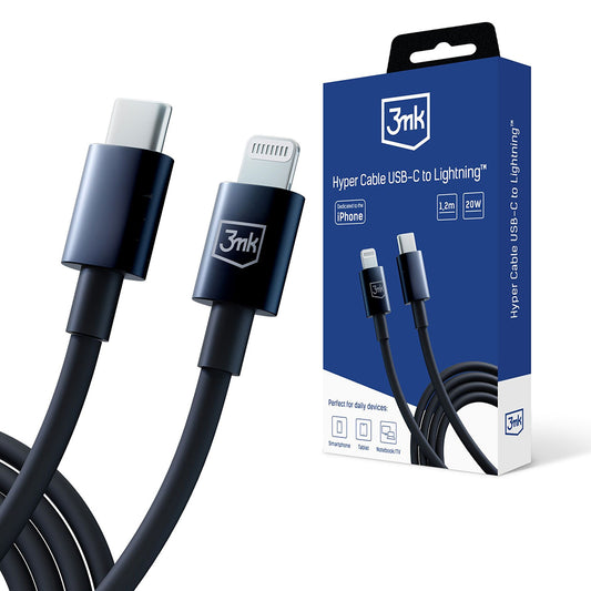 USB-C - Lightning 3MK Hyper data- og ladekabel, 20W, 1.2m, Svart