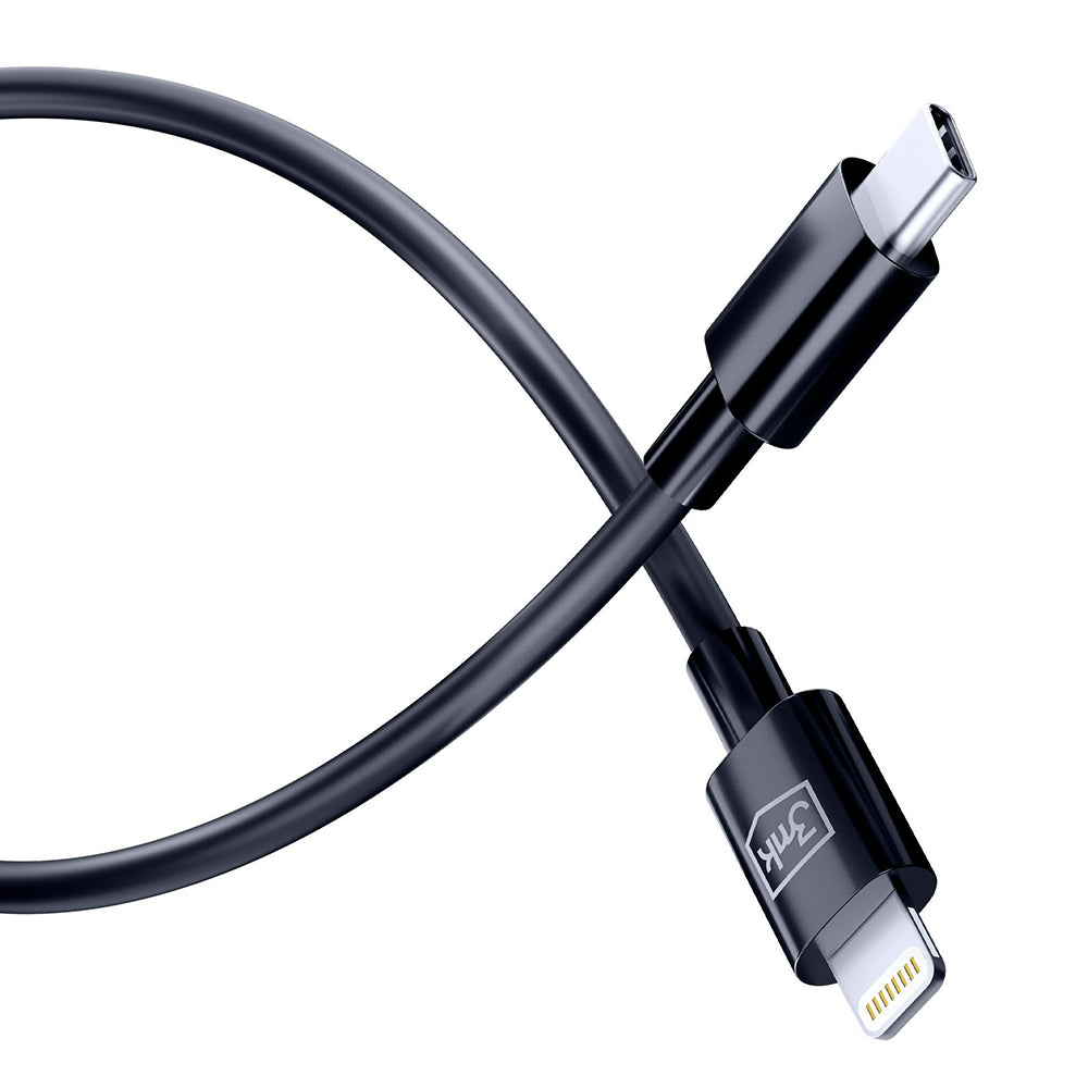 USB-C - Lightning 3MK Hyper data- og ladekabel, 20W, 1.2m, Svart