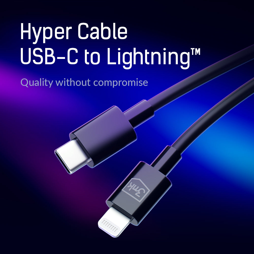 USB-C - Lightning 3MK Hyper data- og ladekabel, 20W, 1.2m, Svart