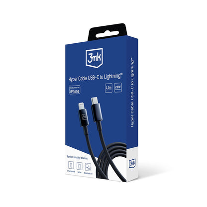 USB-C - Lightning 3MK Hyper data- og ladekabel, 20W, 1.2m, Svart