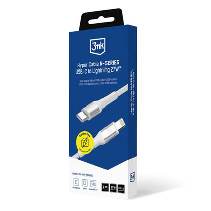 USB-C til Lightning data- og ladekabel 3MK Hyper N, 27W, 2m, hvit