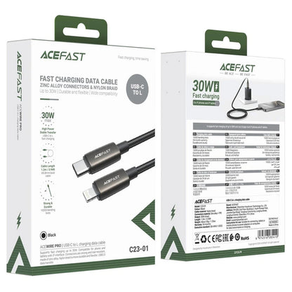 USB-C - Lightning data- og ladekabel Acefast C23-01, 30W, 1.2m, Svart