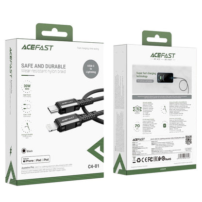 USB-C - Lightning Data- og Ladekabel Acefast C4-01, 30W, 1.8m, Svart