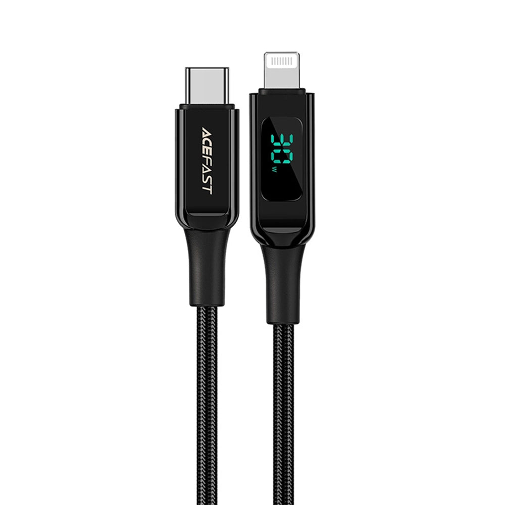 USB-C - Lightning Data- og Ladekabel Acefast C6-01 Display, 20W, 1.2m, Svart
