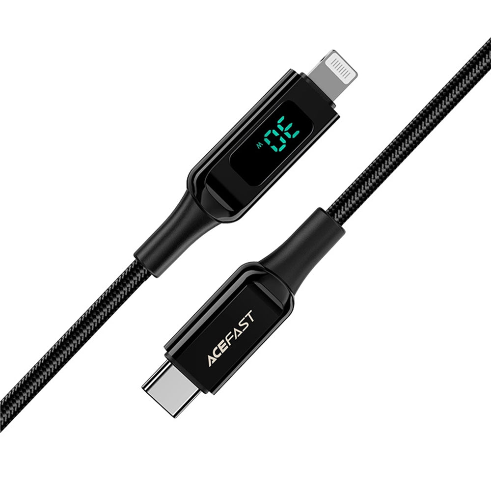 USB-C - Lightning Data- og Ladekabel Acefast C6-01 Display, 20W, 1.2m, Svart