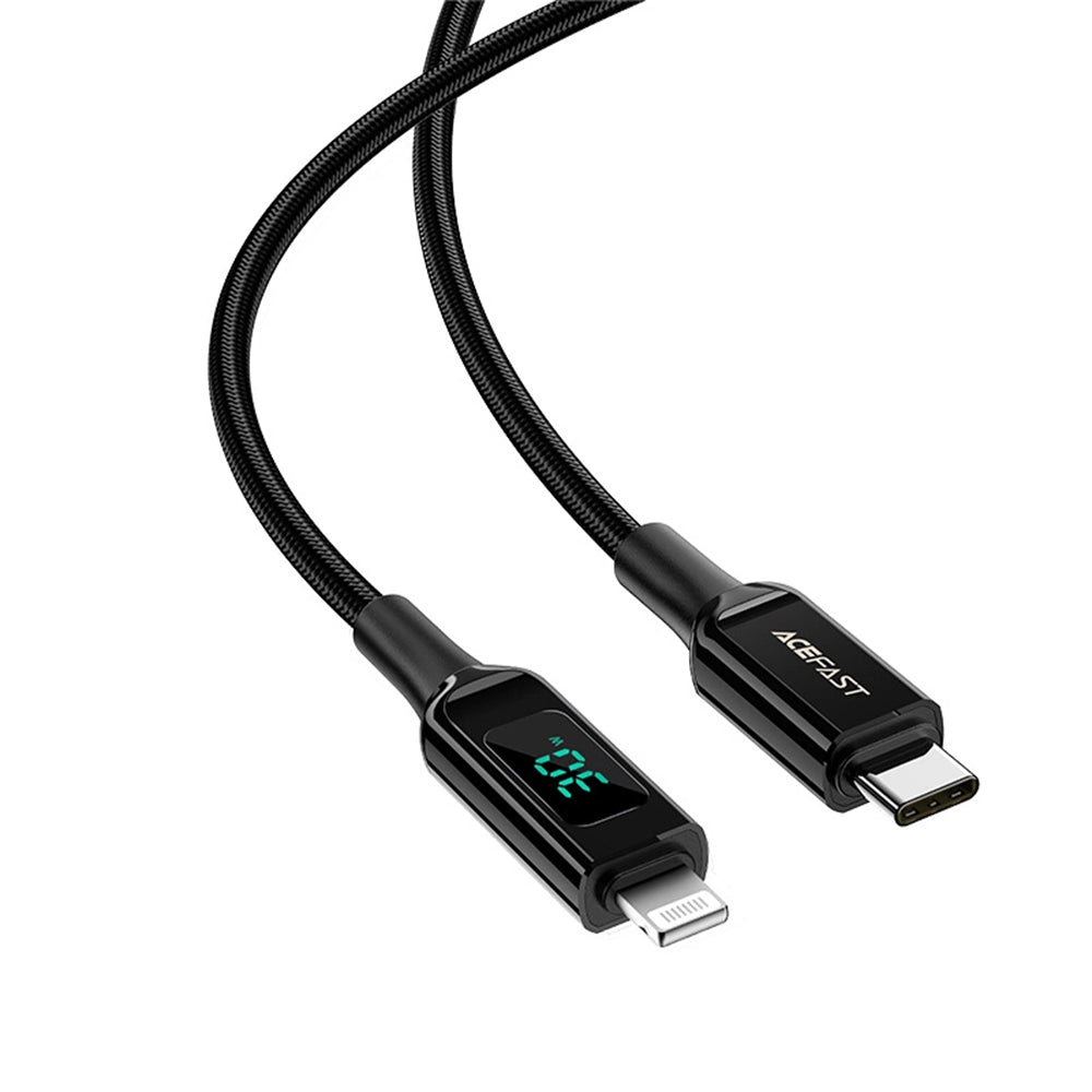 USB-C - Lightning Data- og Ladekabel Acefast C6-01 Display, 20W, 1.2m, Svart