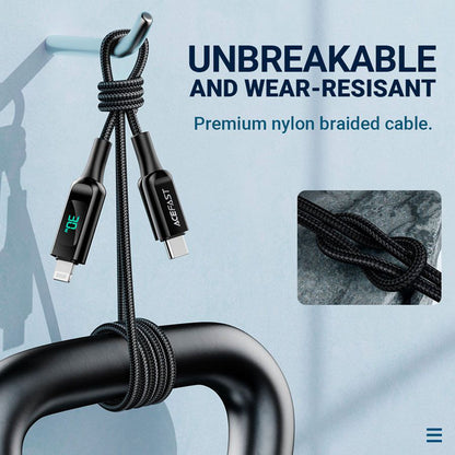 USB-C - Lightning Data- og Ladekabel Acefast C6-01 Display, 20W, 1.2m, Svart