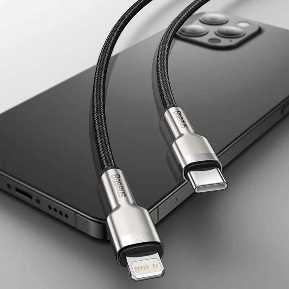 Data- og ladekabel USB-C - Lightning Baseus Cafule Metal, 20W, 1m, Grønn CATLJK-A06