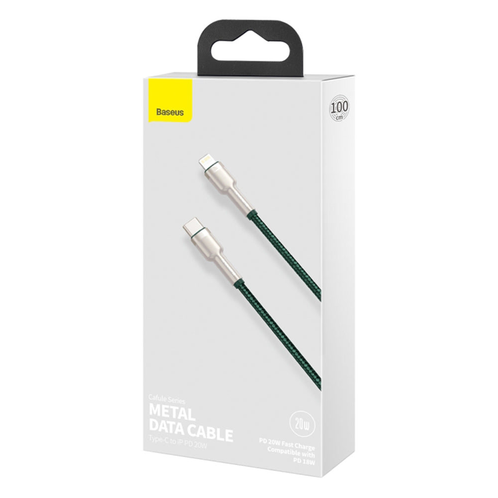 Data- og ladekabel USB-C - Lightning Baseus Cafule Metal, 20W, 1m, Grønn CATLJK-A06