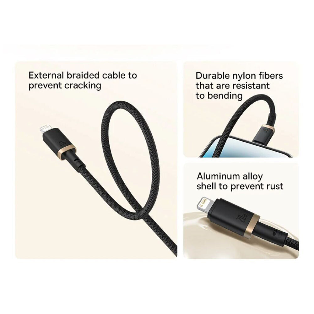 USB-C - Lightning Baseus Dura Series data- og ladekabel, 20W, 2m, Rød Svart E0420802