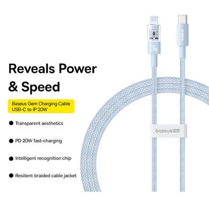 Data- og ladekabel USB-C - Lightning Baseus Gem, 20W, 1m, Blå P10373001311-00