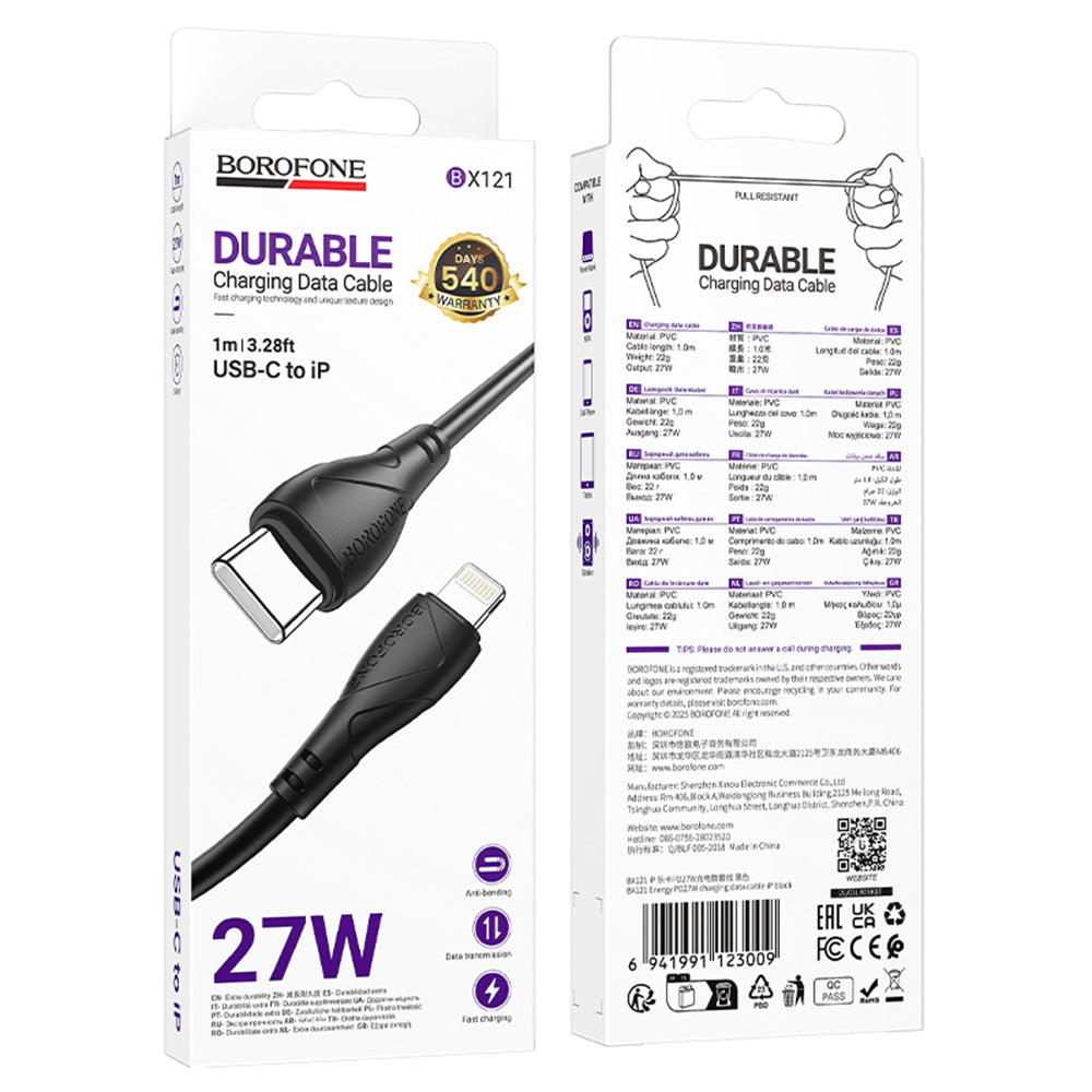 USB-C - Lightning Lade- og Datakabel Borofone BX121 Energy, 27W, 1m, Svart