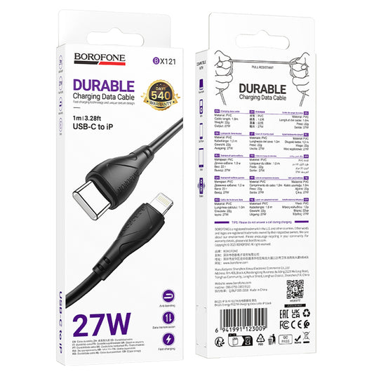 USB-C - Lightning Lade- og Datakabel Borofone BX121 Energy, 27W, 1m, Svart