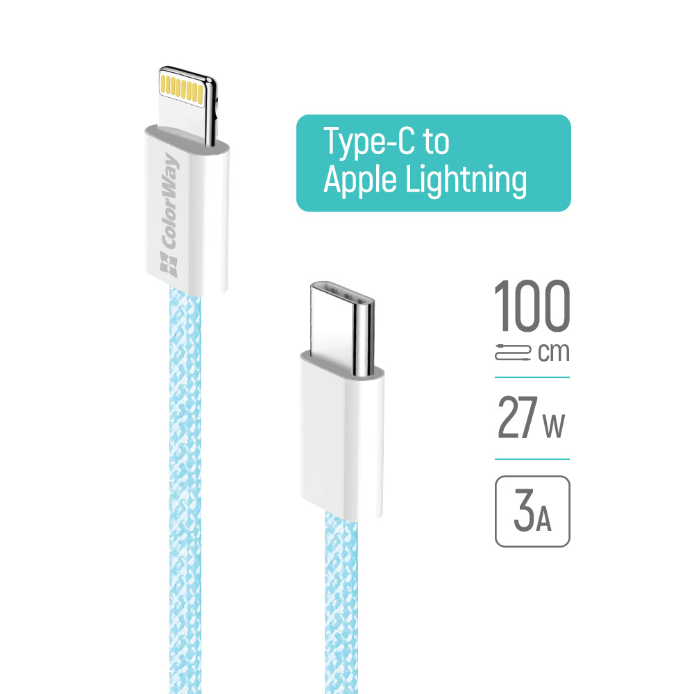 USB-C - Lightning Data- og Ladekabel ColorWay CW-CBPDCL061, 27W, 1m, Blå