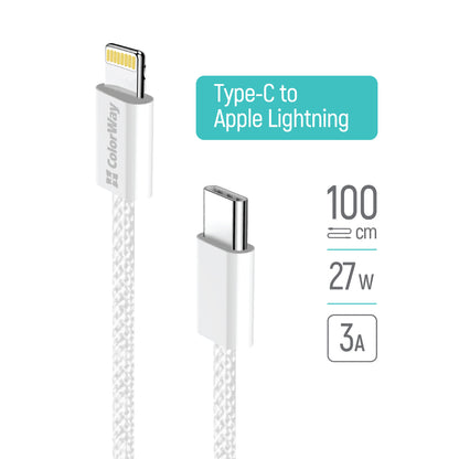 USB-C - Lightning Data- og Ladekabel ColorWay CW-CBPDCL061, 27W, 1m, Grå