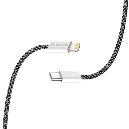 USB-C - Lightning Data- og Ladekabel ColorWay CW-CBPDCL061, 27W, 1m, Svart