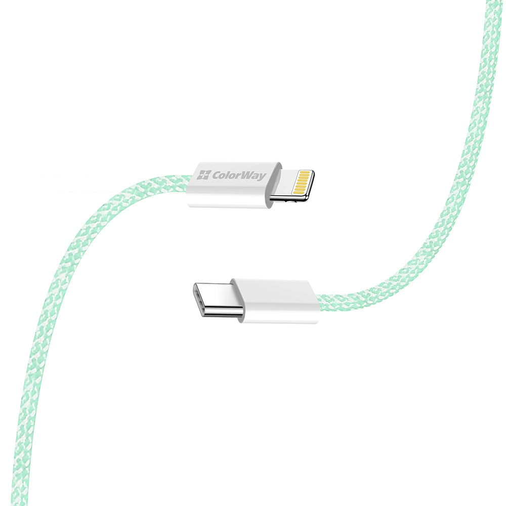 USB-C - Lightning Data- og Ladekabel ColorWay CW-CBPDCL061, 27W, 1m, Grønn