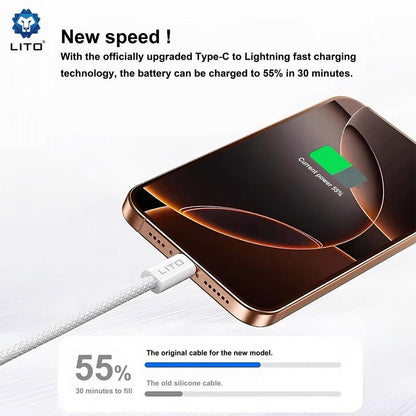 Data- og ladekabel USB-C - Lightning Lito LD04CL, 27W, 2m, Hvit