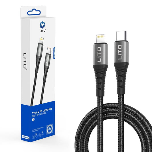 Data- og ladekabel USB-C - Lightning Lito LD08CL, 27W, 1m, Svart