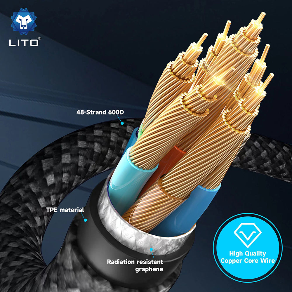 USB-C - Lightning Lito LD09CC Display data- og ladekabel, 100W, 1.2m, Svart