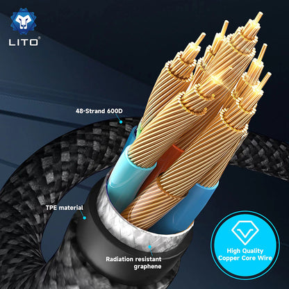 USB-C - Lightning Lito LD09CC Display data- og ladekabel, 100W, 1.2m, Svart