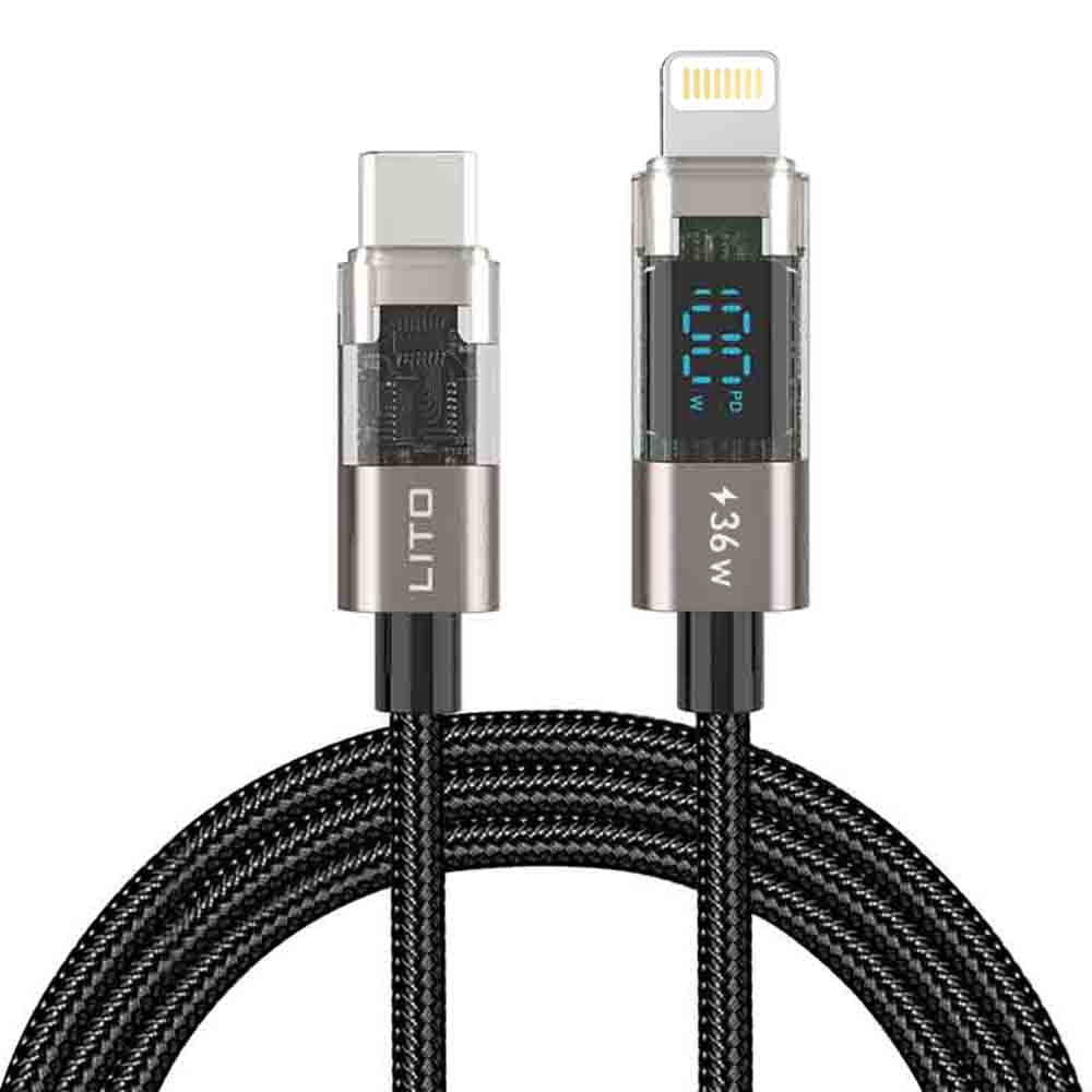 USB-C - Lightning Lito LD09CL Display data- og ladekabel, 36W, 1.2m, Svart
