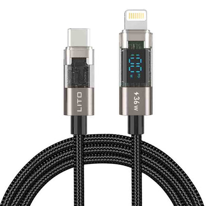 USB-C - Lightning Lito LD09CL Display data- og ladekabel, 36W, 1.2m, Svart