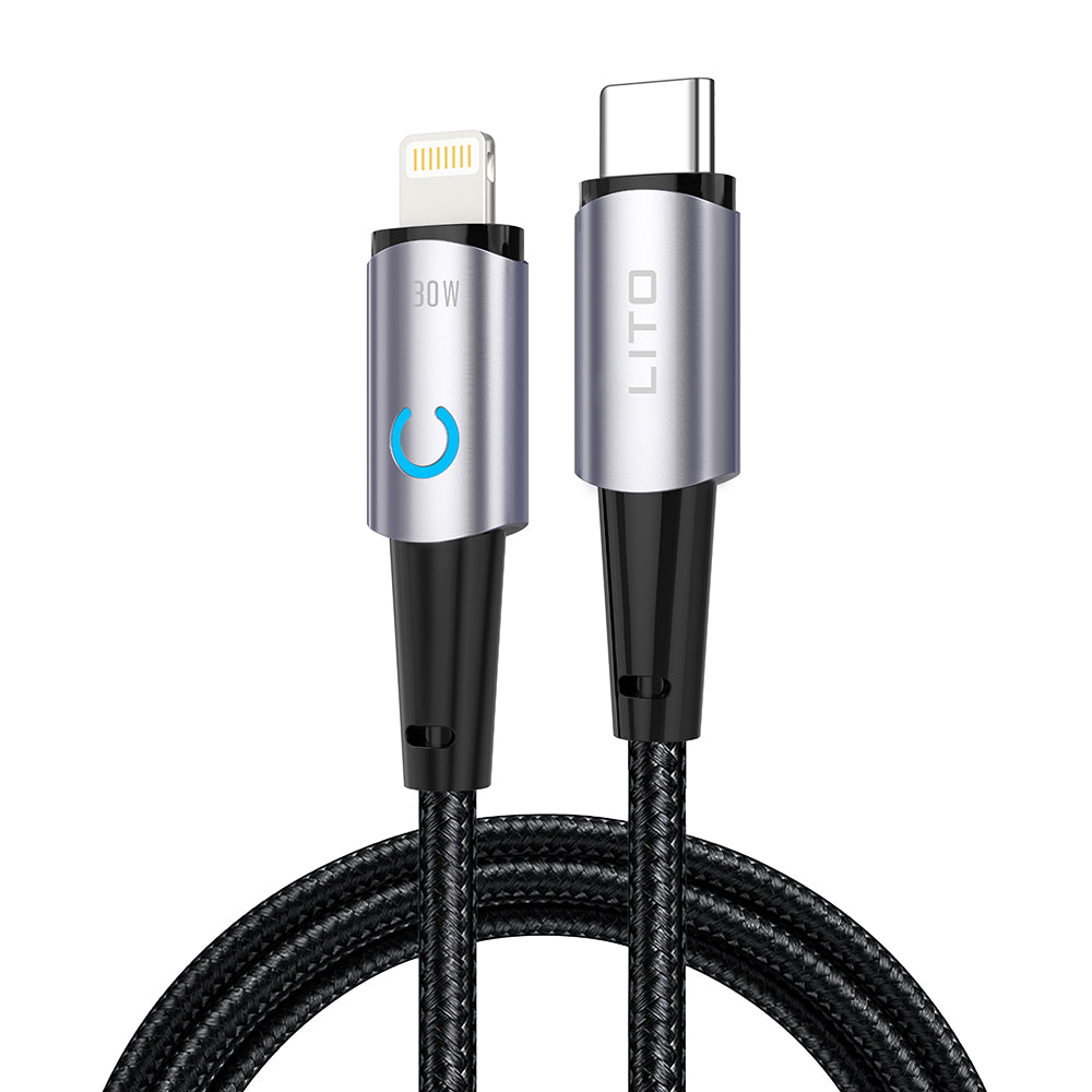 Data- og ladekabel USB-C - Lightning Lito LD10CL, 30W, 1m, Svart