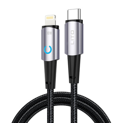 Data- og ladekabel USB-C - Lightning Lito LD10CL, 30W, 1m, Svart
