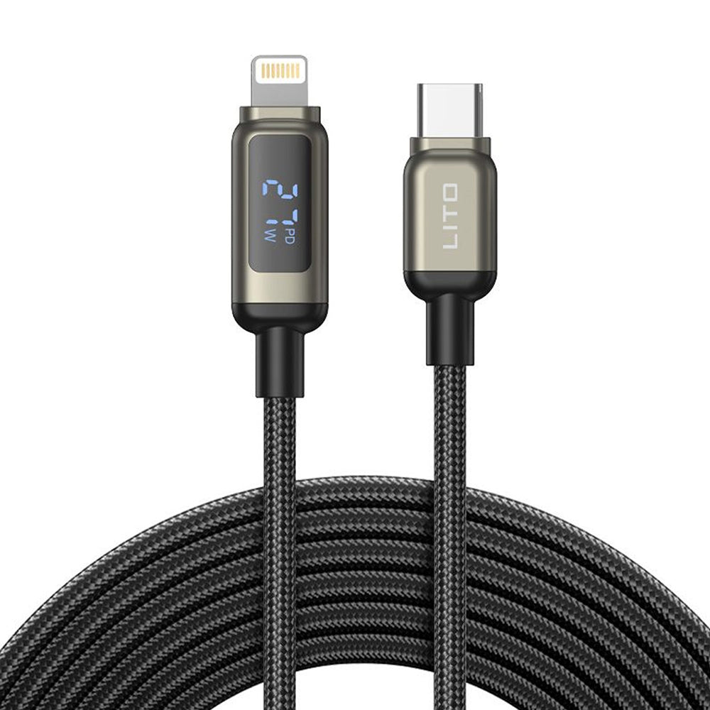 Data- og ladekabel USB-C - Lightning Lito LD15 Display, 27W, 1m, Svart