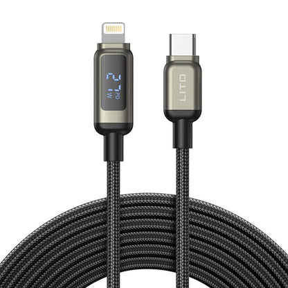 Data- og ladekabel USB-C - Lightning Lito LD15 Display, 27W, 1m, Svart