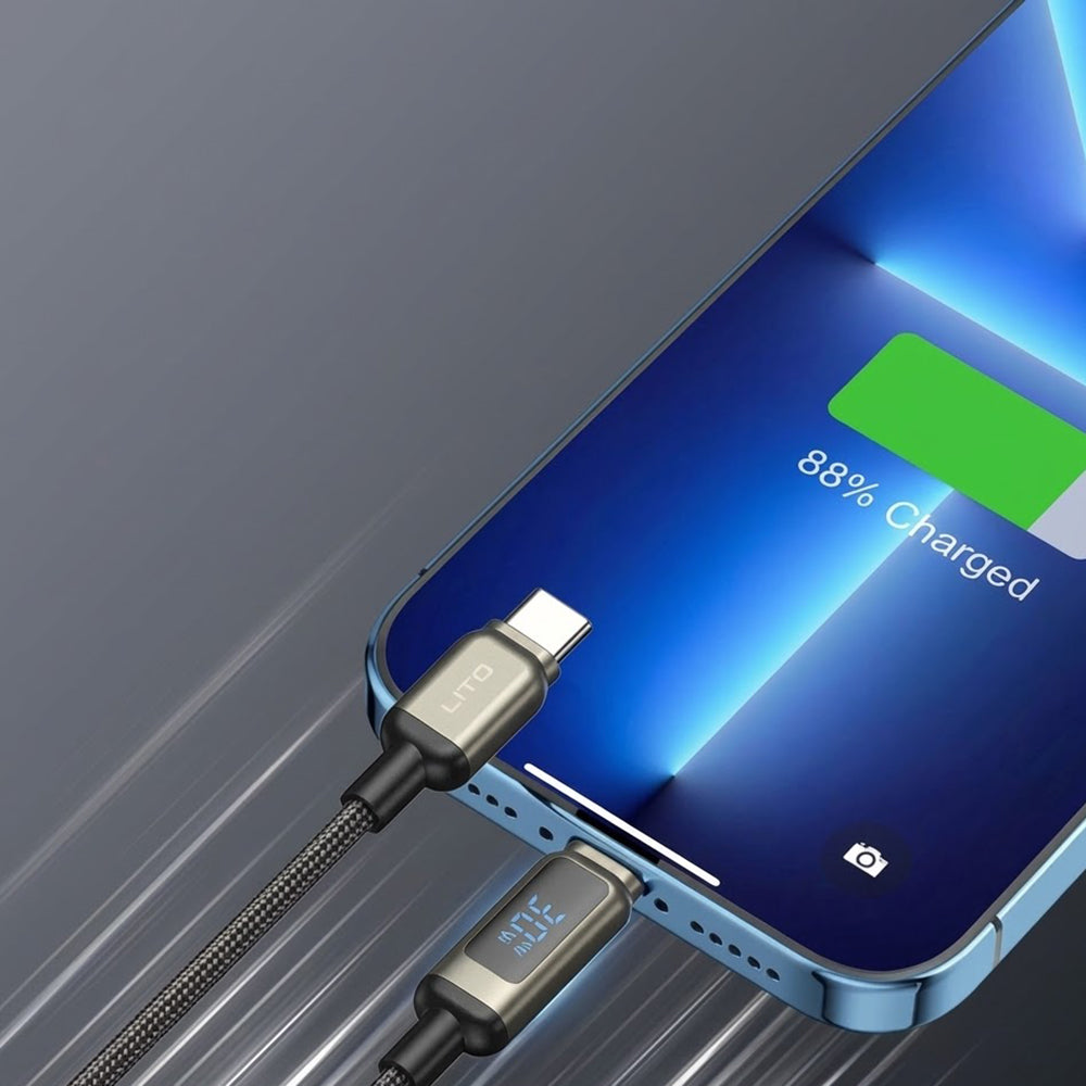 Data- og ladekabel USB-C - Lightning Lito LD15 Display, 27W, 1m, Svart