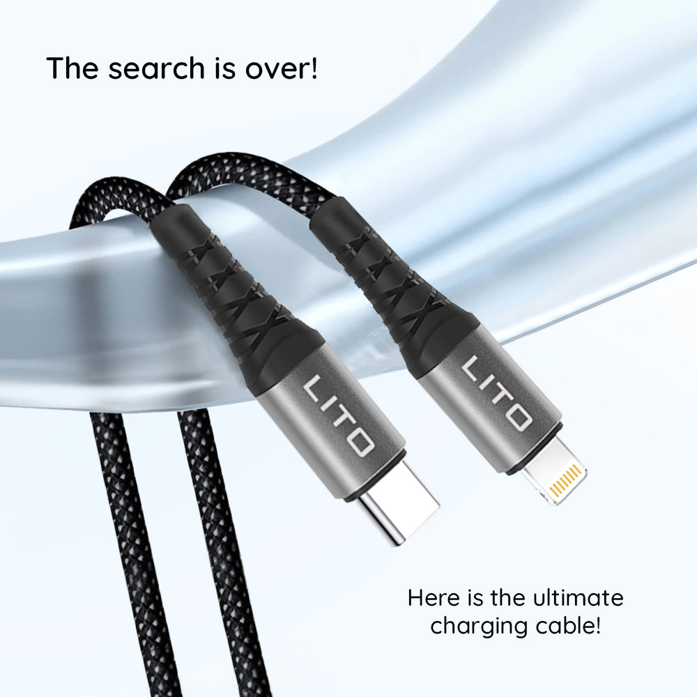 Data- og ladekabel USB-C - Lightning Lito LD22CL, 27W, 2m, Svart