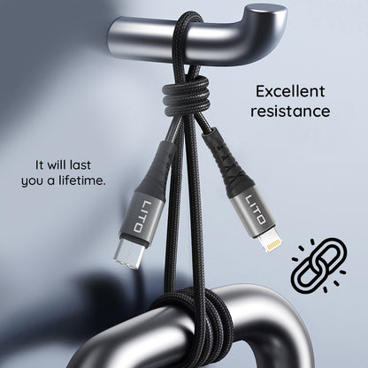 Data- og ladekabel USB-C - Lightning Lito LD22CL, 27W, 2m, Svart