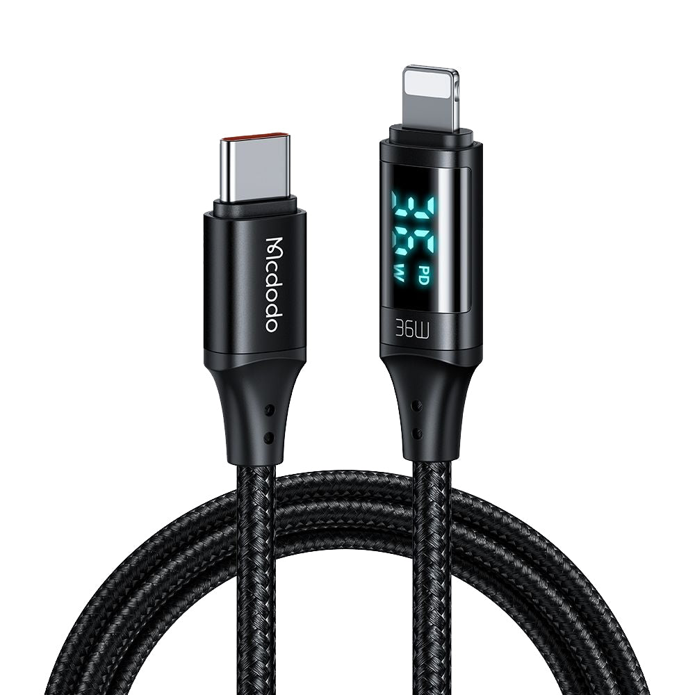 USB-C til Lightning McDodo CA-1030 Display data- og ladekabel, 36W, 1.2m, Svart