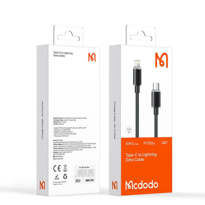 Data- og ladekabel USB-C - Lightning McDodo CA-3660, 36W, 1.2m, Svart