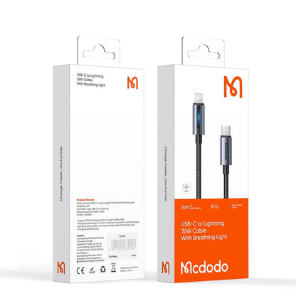 Data- og ladekabel USB-C - Lightning McDodo CA-5710, 36W, 1.2m, Svart