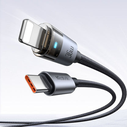 Data- og ladekabel USB-C - Lightning McDodo CA-6940, 36W, 1.2m, Svart